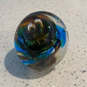 Handcrafted Glass Art Sphere - Blue and Green
